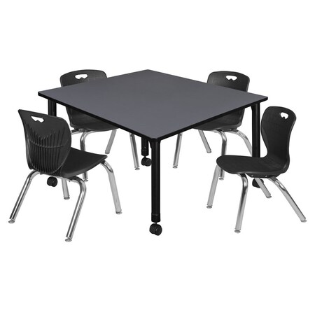 Regency Tables > Height Adjustable > Square Mobile Table & Chair Sets, 48 W, 48 L, 23-34 H, Grey TB4848GYAPCBK45BK